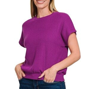 NEW - Plum Purple Knit Short Sleeve Top